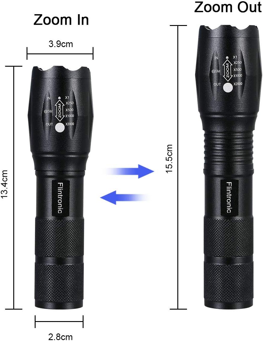 flintronic 2PCS LED Torch Rechargeable, Super Bright 1500Lumens Flashlight with 2 Batteries, USB Torches, 5 Light Modes - Image 4