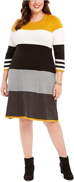 Jessica Howard Womens Sweater Dress Gray Plus Striped Yellow 1X at Amazon Womenâs Clothing store