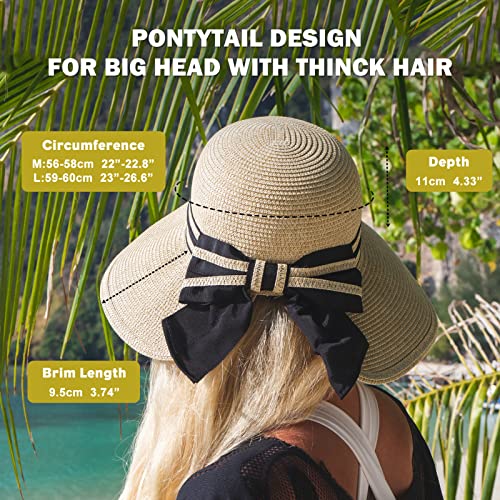 Jeff & Aimy Womens Foldable Straw Sun Hat SPF 50 UV Protection Wide