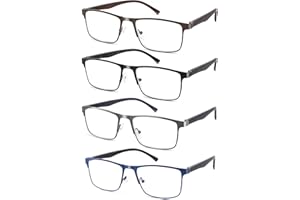DILLY VISION 4-Pack Blue Light Blocking Reading Glasses for Men Stylish Metal Frame Readers with Comfort Spring Hinges Anti Glare UV Filter Eyeglasses , +2.5 STRENGTH
