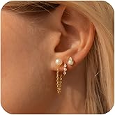 FICXOR Gold Hoop Earrings for Women, Dainty Stud and Pearl Earring Set, Hypoallergenic Cartilage Earrings for Multiple Piercing, Small Trendy Jewelry