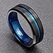 8mm Mens Black Tungsten Ring with Thin Blue/Rose Gold Groove Beveled Edge Comfort Fit Size 7-13