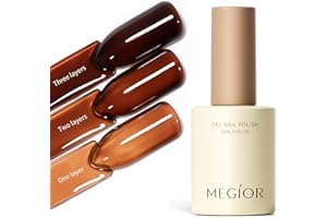 MEGIOR Jelly Sheer Tortoise Gel Nail Polish 15ML Caramel Transparent Colors Hot Cocoa Amber Soak Off UV Light Cure Long Lasting Gel Polish for Women Girls Manicure Nail Art Salon DIY at Home