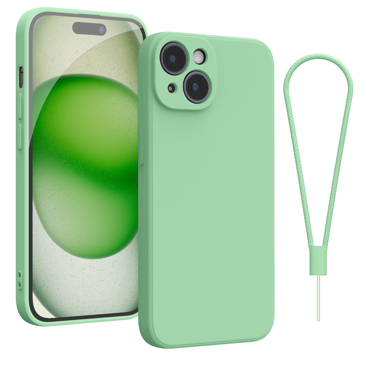 Andwing For iPhone 15 Case,Silicone Case Soft Ultra For iPhone 15 Phone Case Slim Protective Shockproof Cover Scratch-Resistant Microfiber Lining, 6.1" Light Green — image 1