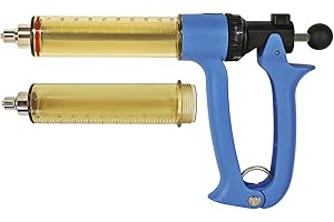 VET.PLUS 50ML Automatic Livestock Syringe for Cow Goat Hog Sheep with Two Tubes, Continuous Repeating Cattle Vaccine Gun, Dose Adjustable Luer Lock Interface Syringe