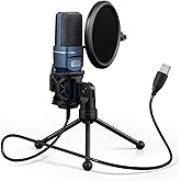 TONOR TC-777 Podcast Microphone, USB Computer Microphone, Cardioid Condenser PC Mic with Tripod Stand and Pop Filter for Podc