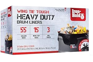 Iron Hold 1416606 Black 55 Gallon 3 mil Thickness, Wing Tie, Heavy Duty Trash Can Liners from Berry, 15ct
