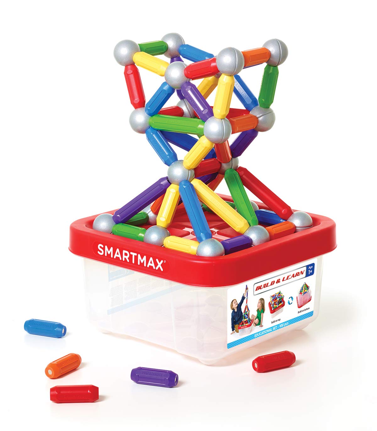 SmartMax - Build & Learn, Magnetic Discovery Construction Set with 2D & 3D Challenges, 100 pieces, 1+ Years