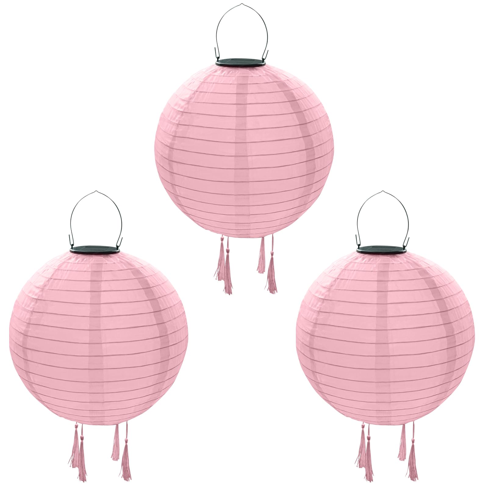 himmel Solar Lanterns, Outdoor Weatherproof, 3 Pieces, Solar LED Lantern, Waterproof Nylon Hanging Garden Lantern, 30 cm, Wedding, Halloween Party Decoration (Pink) [Energy Class A++]