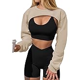 Yousify Womens Cropped Sweatshirt Shrugs Long Sleeve Workout Gym Cover Ups Bolero Shrug Y2k Super Crop Tops
