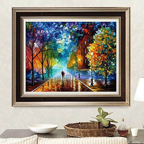 Geboor Diy Oil Painting Drawing with Brushes Paint, Paint by Number Kit for Adults Rainy Night Decoration 40x50CM