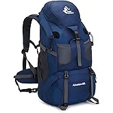 Bseash 50L Hiking Backpack, Water Resistant Lightweight Outdoor Sport Daypack Travel Bag for Camping Climbing Skiing Cycling (Navy Blue - With Shoe Compartment)