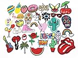 Diasstro 34pcs Mixed Iron On Patches For Clothing Embroidery Patch Summer Fabric Badge Stickers