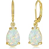 CiNily Teardrop Leverback Dangle Earrings for Women Hypoallergenic Created Fire Opal Pendant Drop Earrings 14K White/Rose/Gold Hanging Lever Earrings Fashion Graduation Party Jewelry Gifts