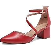 DREAM PAIRS Women's Closed Pointed Toe Low Chunky Heels Pumps Ankle Strap Wedding Business Dressy Shoes