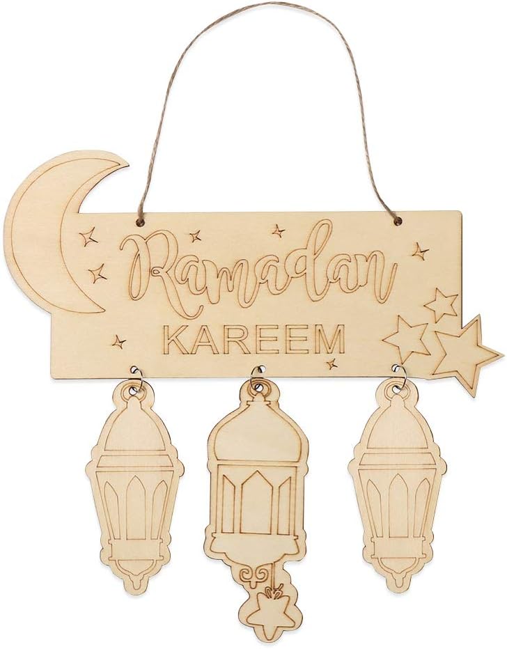 jumpeasy Rustic Wedding Decoration Ramadan Kareem Home Decor Party Supplies Table Ornament Wooden Eid Mubarak Crafts Accessories Hanging Lantern Pendant