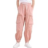 Kimoda Girls Cargo Pants Elastic Waist Casual Jogger Pants for Girls Streetwear Loose Parachute with Pockets 7-14Years