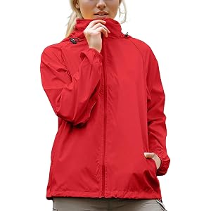 biqikav Womens Raincoat Waterproof Jackets Hooded Hiking Windbreakers | High Collar Design, Adjustable Neck Toggles, Elastici