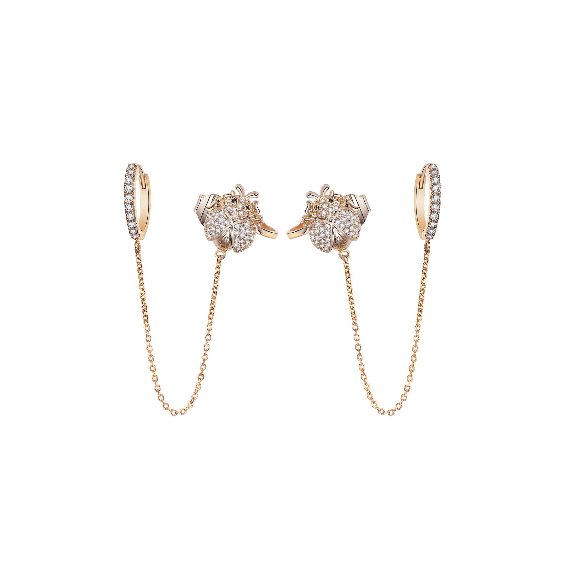 Cute Animal Ear Clip with Cubic Zirconia Crystal Chain Earrings, Hypoallergenic Rose Gold Silver Women Earrings Beautiful Jewelry for Mother, Friend's Gift