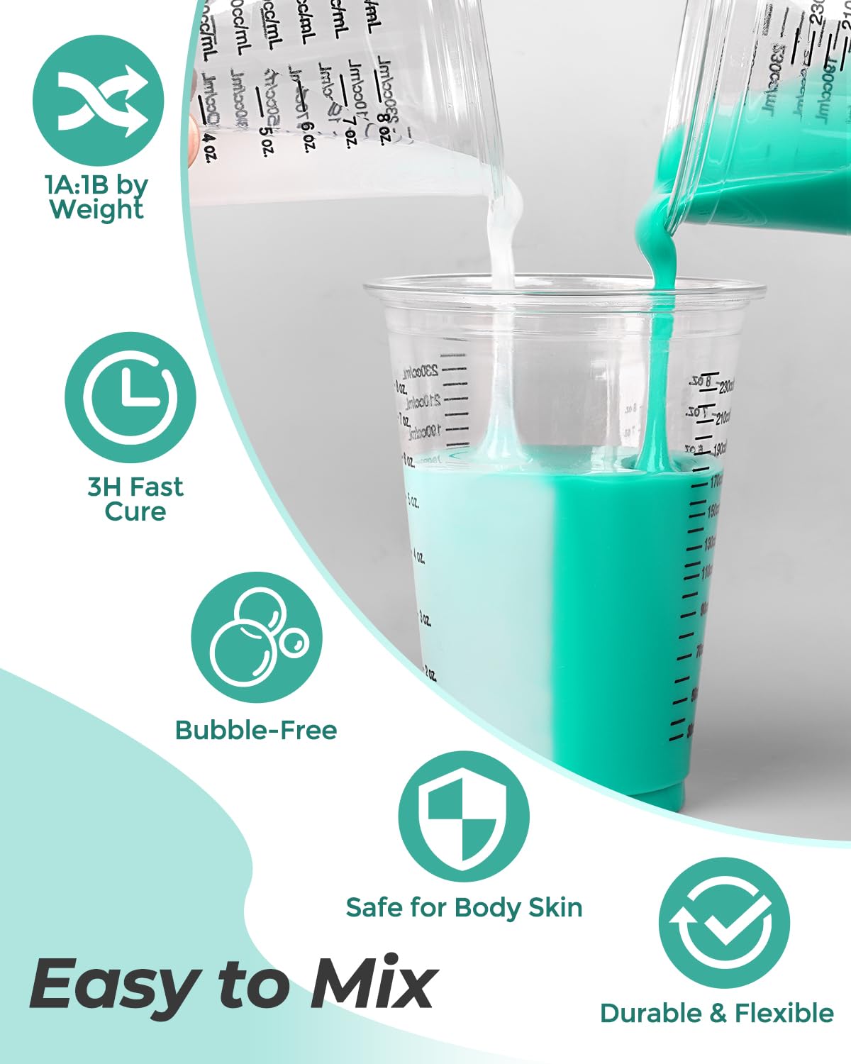 Nicpro 74oz Silicone Mold Making Kit, Liquid Silicone Rubber for Mold Making, Jade Green Flexible & Food Safe Silicone Mold Kit, Mix Ratio 1:1 Casting Silicone for Resin Molds with Mold Housing