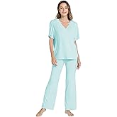 GYS Bamboo Viscose Women's Pajama Sets Short Sleeve V-Neck Sleep Set with Pockets