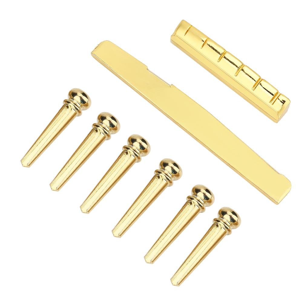 Guitar Bridge Saddle Nut, 6 String Brass Guitar Upper Nut Bottom Bridge Saddle Repair Replacement Accessory for Folk Guitars