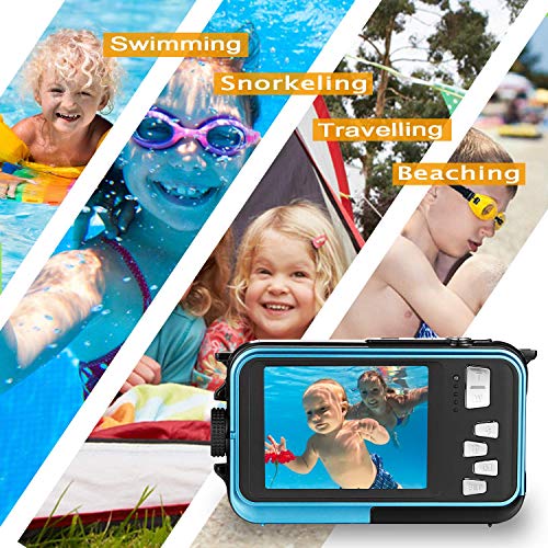 Waterproof Digital Camera Full HD 1080P Underwater Camera 24MP Video Recorder Camcorder Point and Shoot Camera Selfie Dual Screen Waterproof Camera for Snorkeling with Charger