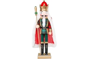 MUMTOP 15 Inch Nutcracker Christmas Decorations, Wooden Nutcracker Figure Ornament Christmas Nutcracker King with Red Fur Cape Decor for Table Desktop Fireplace Indoor Home Winter