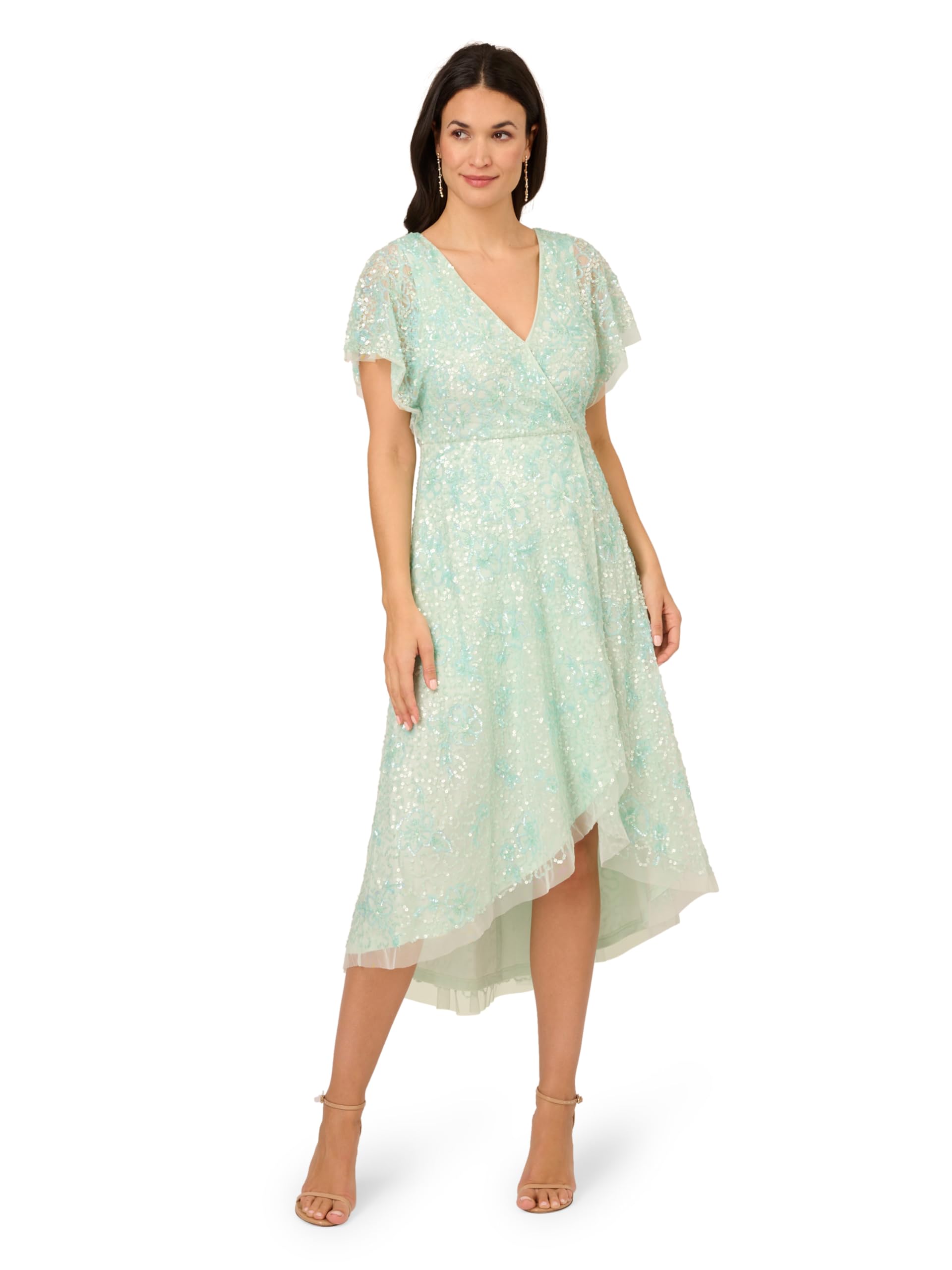 Photo 1 of Adrianna Papell Women's Beaded Mesh Wrap Dress, Mint Glass, 18
