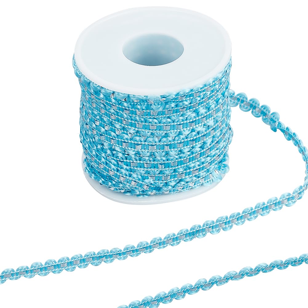 GORGECRAFT 25M Ric Rac Trim Ribbon 8mm Wave Sewing Bending Fringe Trim Metallic Yarn Lace Ribbons Light Sky Blue Wrapping Fabric Elastic Ribbon for Clothes Sewing Flower Making Wedding Supplies