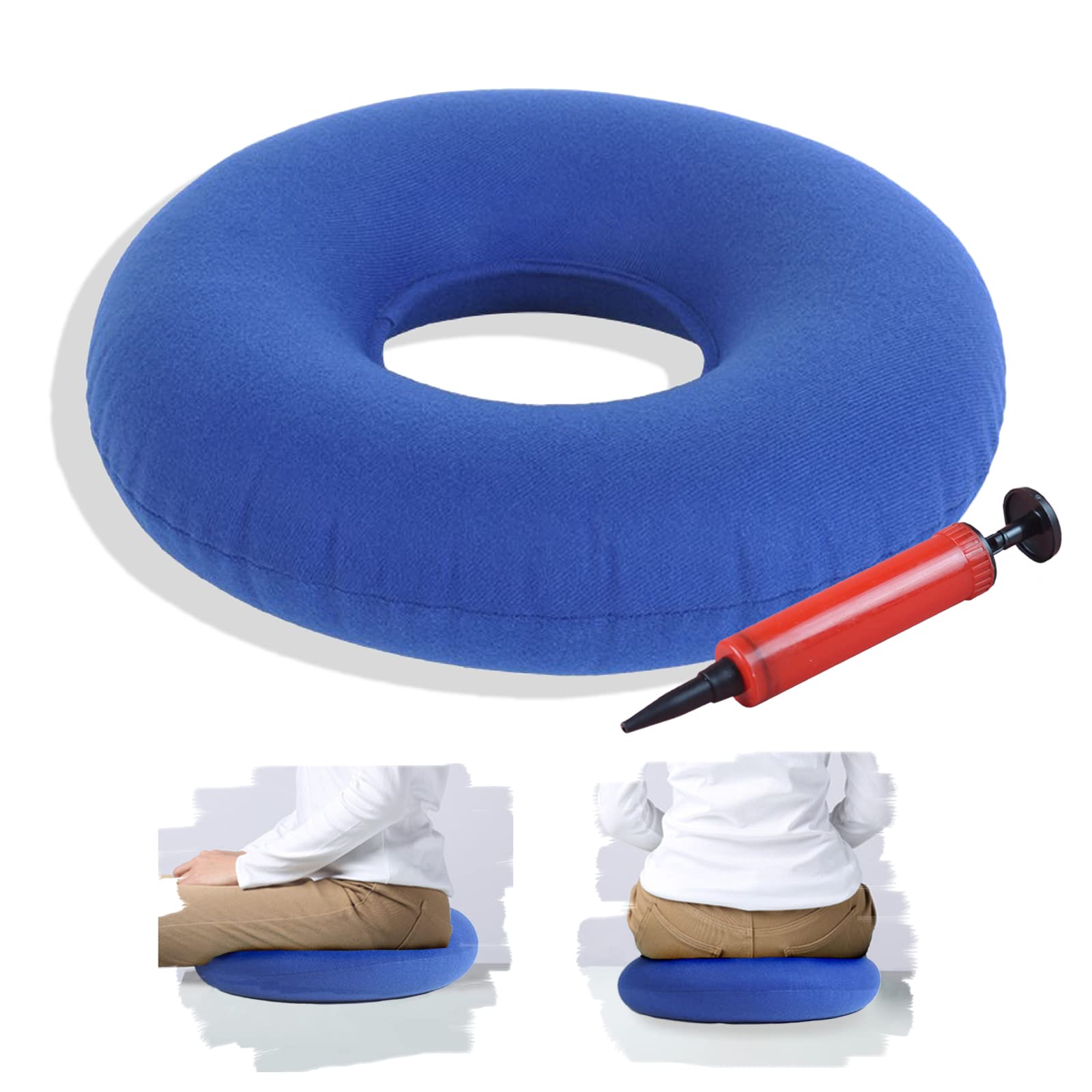 TUAKIMCE Inflatable Donut Ring Cushion, Hemorrhoid Seat Pillow, Round Wheelchairs Seat Cushion, Portable Inflatable Seat Donut Pillow Cushion for Home, Car or Office - Air Pump Included (Blue)