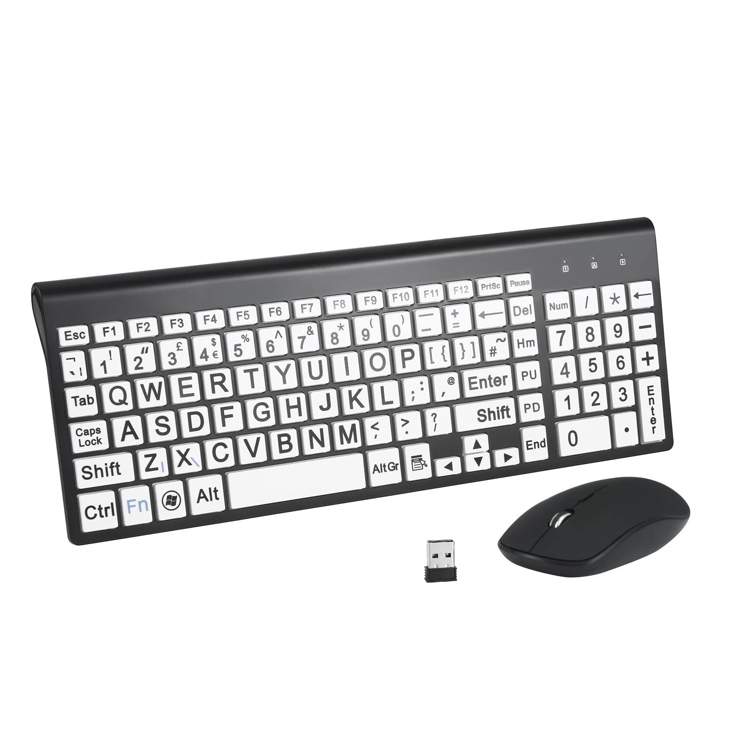 Full Size Big Large Print 2.4g wireless keyboard nd mouse with Oversized Print for eldly people and Visually Impaired Low Vision Individuals,QWERTY UK Layout