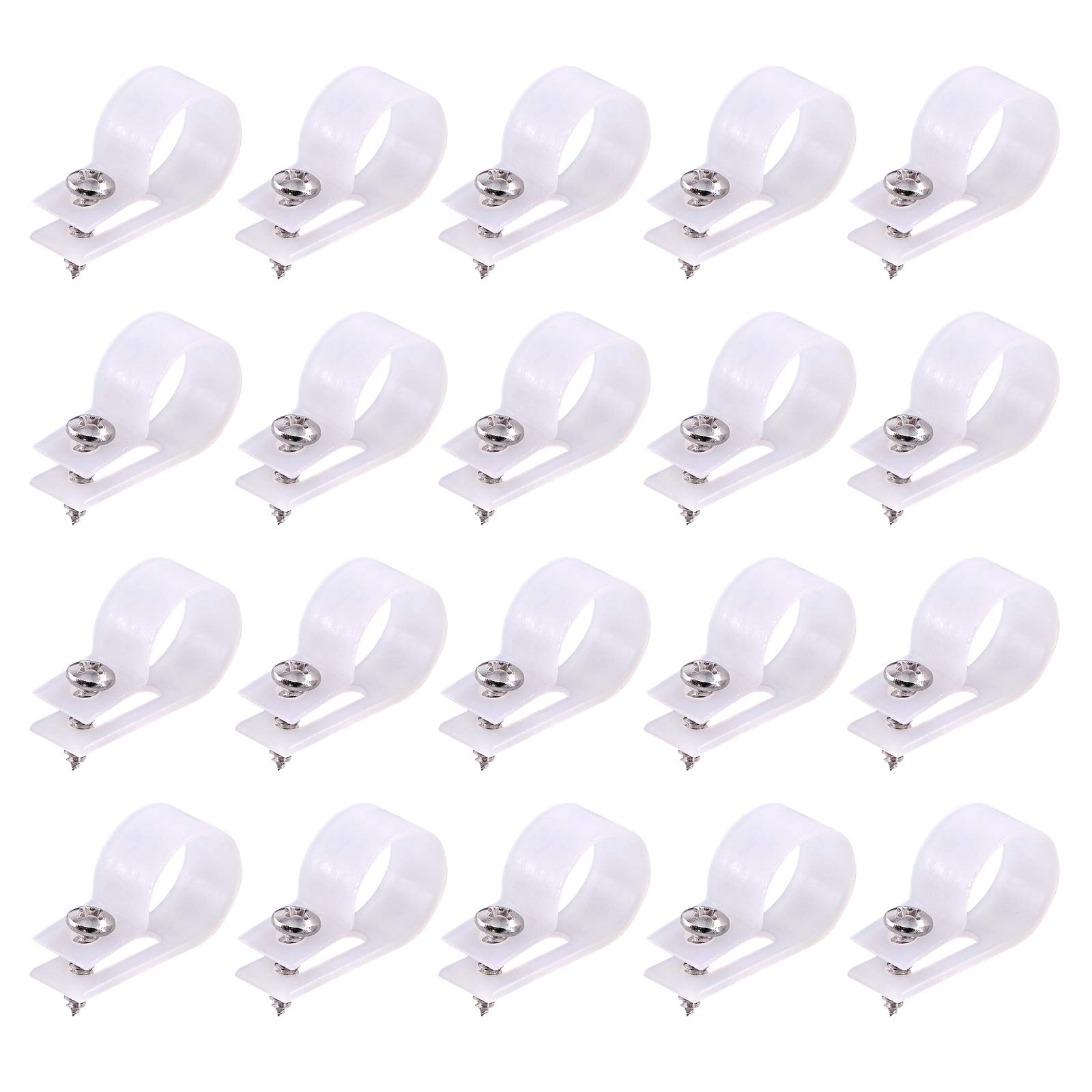Swpeet 60 Pack White 3/4 Inch Nylon Plastic R-Type Cable Clips Clamp Kit, Nylon Screw Mounting Cord Fastener Clips with 60 Pack Screws for Wire Management (3/4 Inch, White)