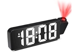 GuDoQi Projection Alarm Clock, LED Clock for Bedroom, Digital Projection Clock on Ceiling Wall with Large Number, Temperature, 12/24H Display, Mirror Surface, Adjustable Brightness, Snooze