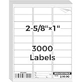 Mailing Labels for Laser/Inkjet Printer, Address Labels Stickers - 100 Sheets 1” x 2-5/8” 30 up Printable Sticker Paper, 3000 Address Label for Envelops