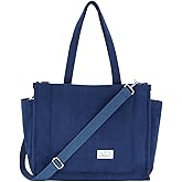 UERRUAM Tote Bag for Women with Compartments,Large Corduroy Tote for Work Travel College Book Bag Hard Bottom Crossbody Bag