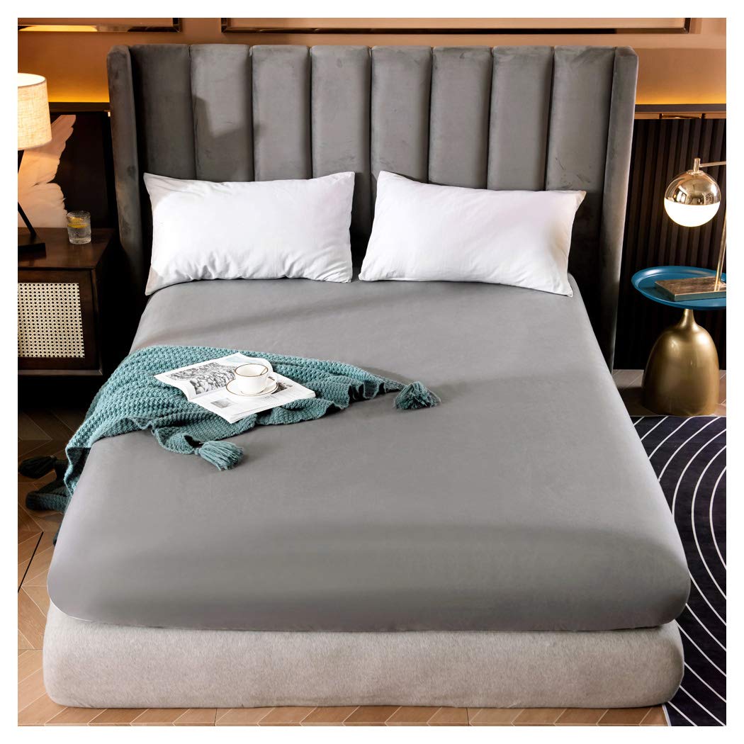 Fitted Bed Sheet only 【Grey】Mattress Cover 600TC Ultra Soft Touch Silk Like Satin Breathable Luxury Premium Quality Microfiber Wrinkle & Stain Resistant Mattress Sheet (King 155x200+30cm)