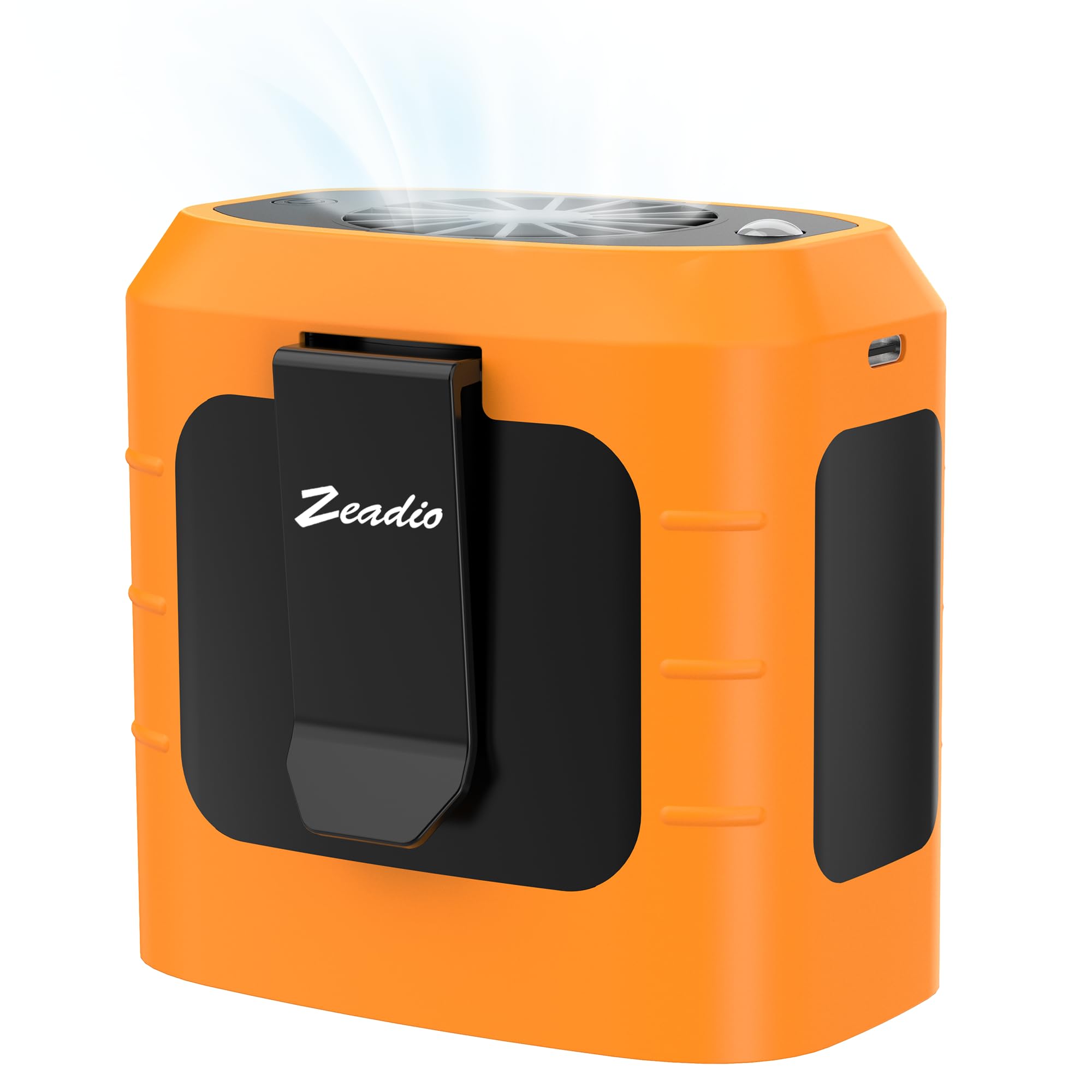 zeadio Portable Waist Clip Fan, 3 Speeds 10000mAh Operated Hands-free Wearable Necklace Fan, with lighting function for Hot Flashes Home Office Travel Outdoor Sports - Orange
