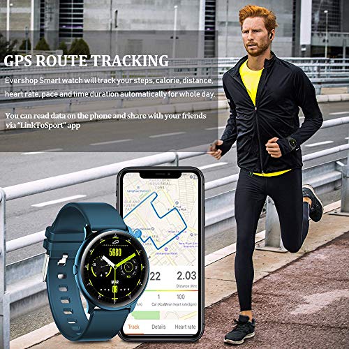 Evershop Smart Watch with Heart Rate Monitor Compass for Men Women, IP68 Waterproof Fitness Tracker with Sleep Tracker Pedometer Compatible for Android Phones&iPhone (Marina Blue)