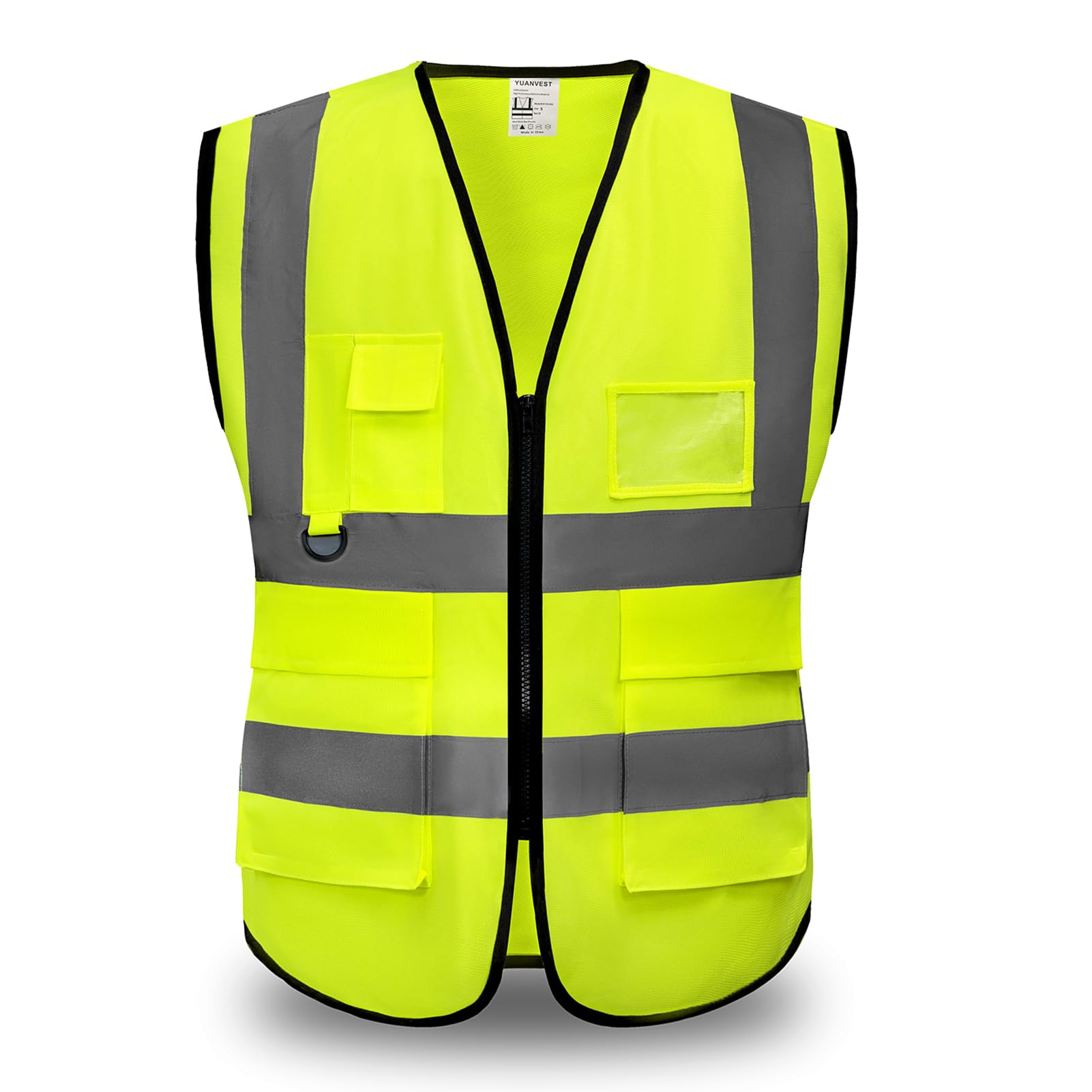 YUANVEST Hi Vis Vests for Men Women 5 Pockets,High Visibility Reflective Safety Security Vest,2-inch Reflective Strip High Visibility Vest,Meets ANSI/ISEA Standards (Yellow, XL)