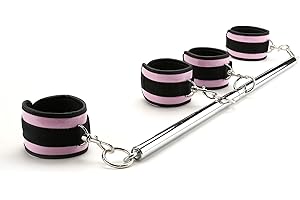 SOVYIME Black Adjustable Spreader Bar Set with 4 Adjustable PU Pink Straps Sports Training Fitness Gear Home Indoor Gyms