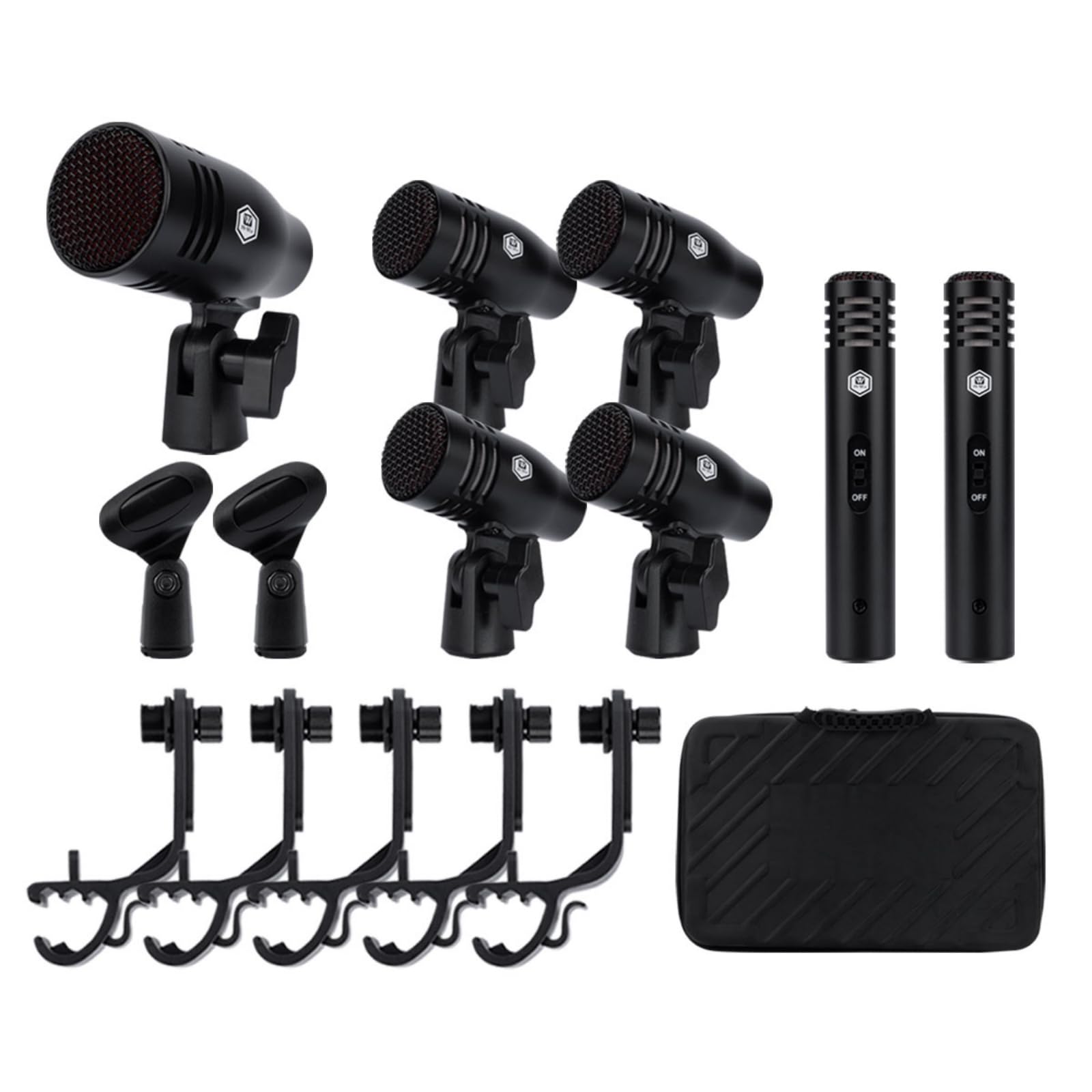 Photo 1 of W IN-MIX 7 Piece Wired Dynamic Drum Mic Kit (Whole Metal)- Kick Bass, Tom/Snare & Cymbals Microphone Use for Drums, Vocal, Other Instrument Complete with Thread Clip, Mics Holder