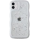 Qokey Compatible for iPhone 16 Case 6.1", Curly Wave Design Transparent Bling Glitter Star Shiny Cute Clear Transparent Shockproof Protection Soft Phone Cover for Women Girls,Clear