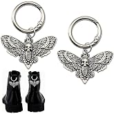 BEAMARKER 2Pcs Punk Shoelace Charms Gothic Shoe Charms with Spring Gate Rings Antique Silver Moth Vintage Retro Halloween Alloy Decorative Small Boot Pendants for Shoes Sneakers Boots DIY Decor
