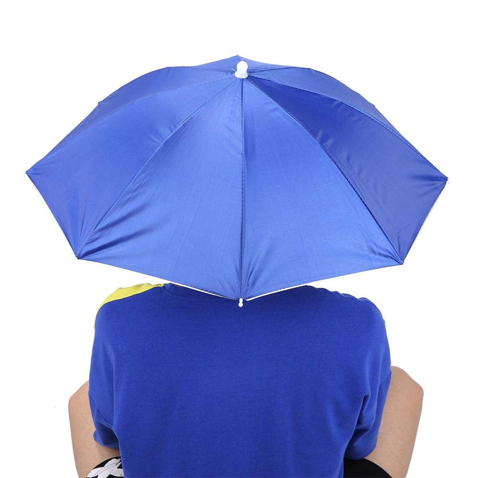 Nivvity Sun Umbrella,65cm Sunscreen Windproof Head-Mounted Umbrella Top Folding Hat Umbrella(royal blue)