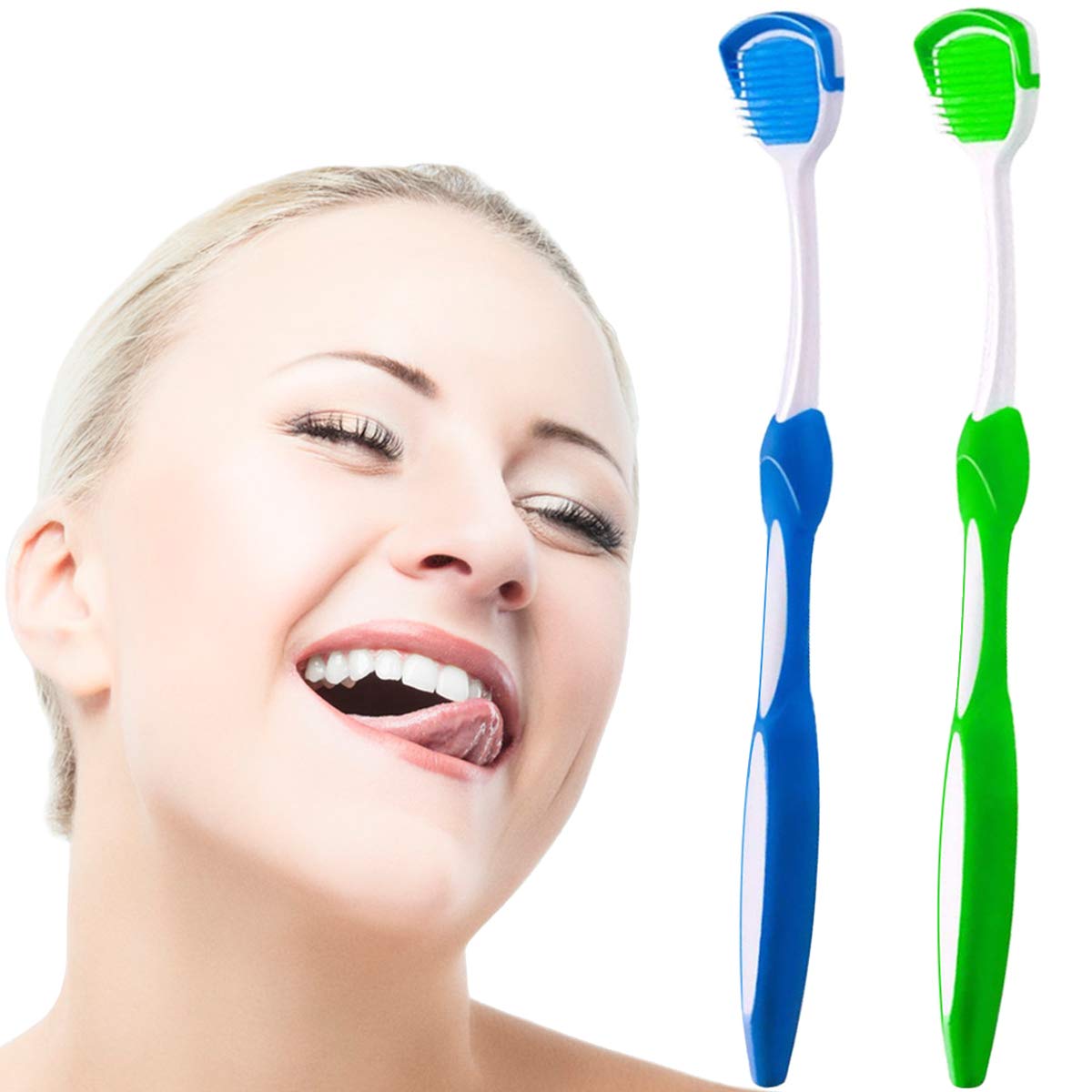 Tongue Brush, Tongue Scraper, Tongue Cleaner Helps Fight Bad Breath, Professional Tongue Brush for Freshing Breath, 2 Tongue Scrapers - 2 Pack (Blue + Green) : Beauty