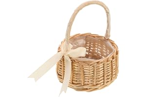 GAROZATION Mini Woven Flower Girl Basket with Handle Lightweight Small Wicker Basket for Wedding Party Home Decor and Photogr