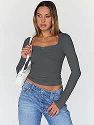 Trendy Queen Womens Long Sleeve Tops Crop Cute Top