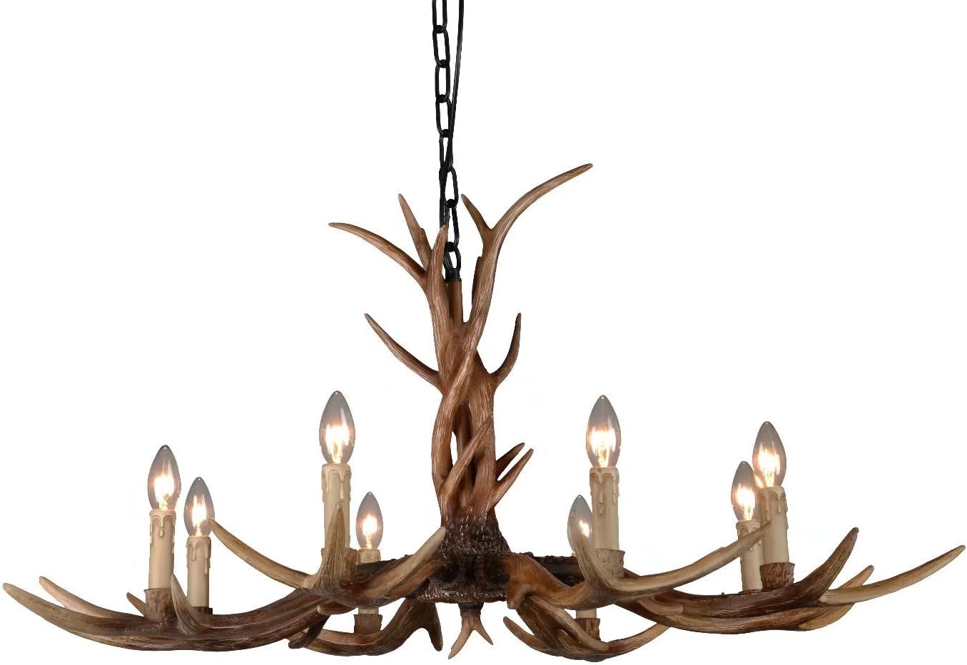 EFFORTINC Antlers Vintage Style Resin 8 Light Chandeliers, American Rural Countryside Antler Chandeliers,Living Room,Bar,Cafe, Dining Room Deer Horn Chandeliers