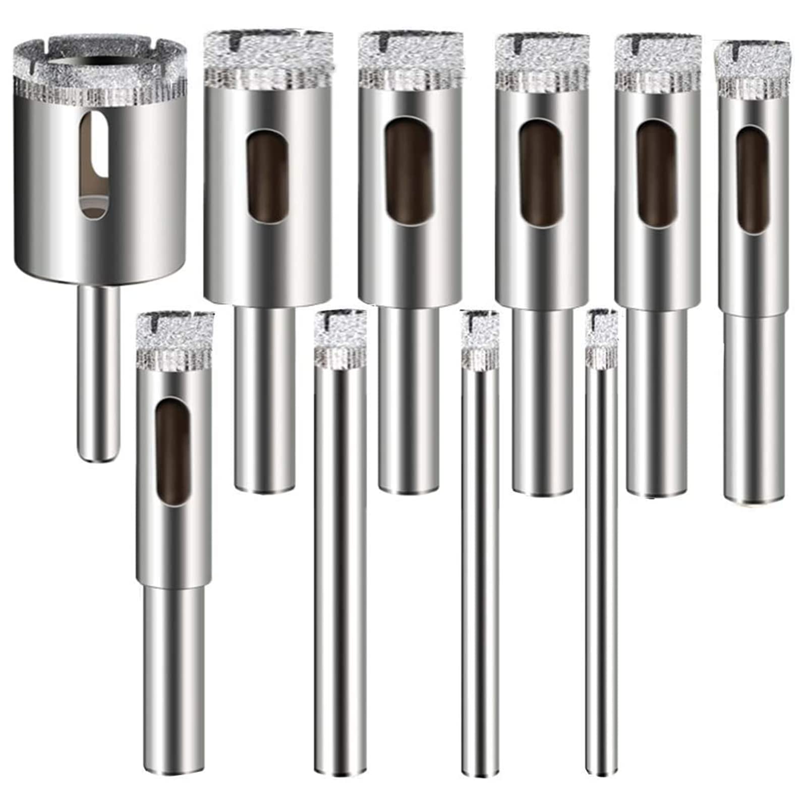 10Pcs Diamond Drill Bit Silver Hollow Core Drill Bit Set for Ceramic, Glass, Porcelain Tile Diamond Hole Saw Tile Set Glass Drill Bit Carbide 4mm 5mm 6mm 8mm 10mm 12mm 14mm 16mm 18mm 28mm